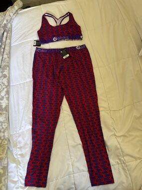 ethika Red & Blue Repeating Logo Sports Bra and Leggings Set